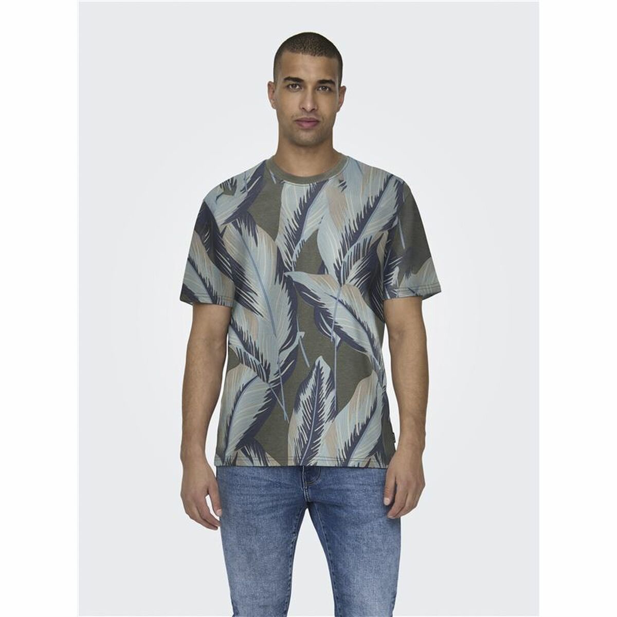 Camisola de Manga Curta Homem Only & Sons Onskobe Reg Banana Leaf Azeitona