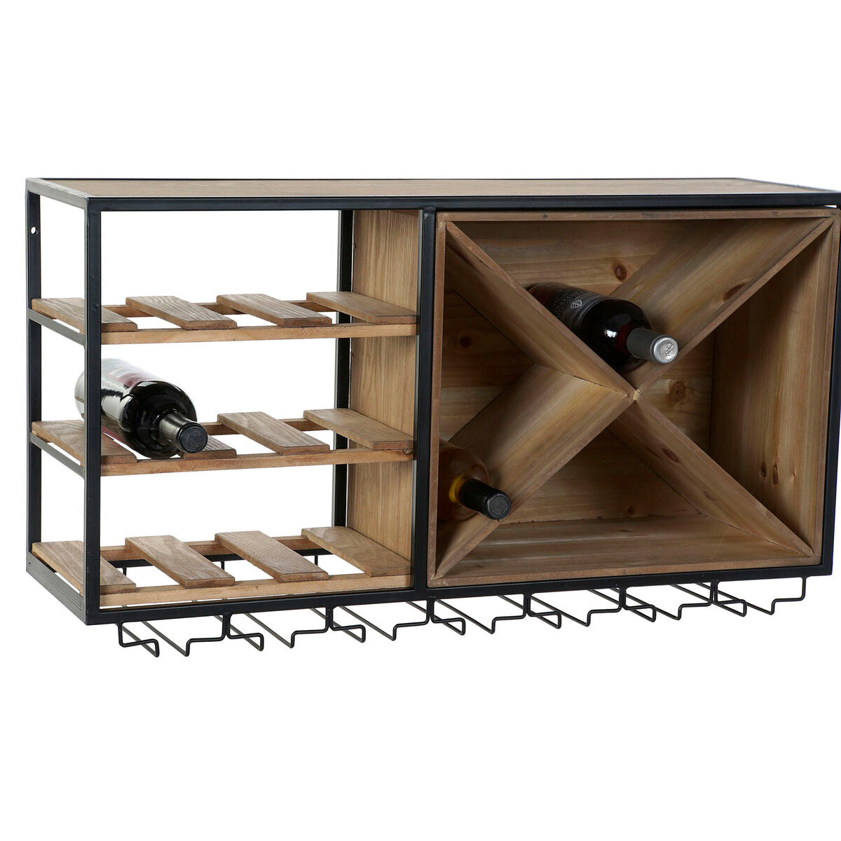 Botellero DKD Home Decor 80 x 24 x 44 cm Abeto Natural Negro Metal Marrón Madera MDF