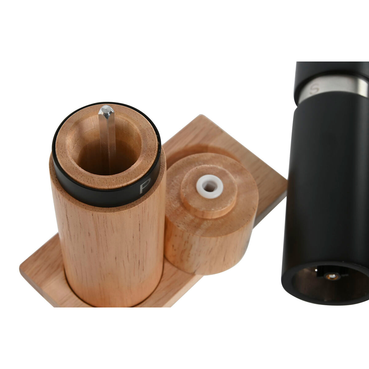 Salt and Pepper Shakers Home ESPRIT Black Natural Stainless steel Rubber wood 14 x 7 x 16,5 cm