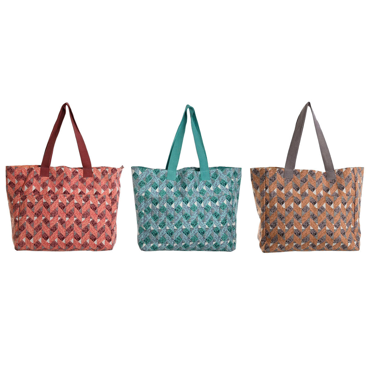 Bolso Mujer Home ESPRIT Marrón Turquesa Coral 55 x 14 x 35 cm (3 Unidades)