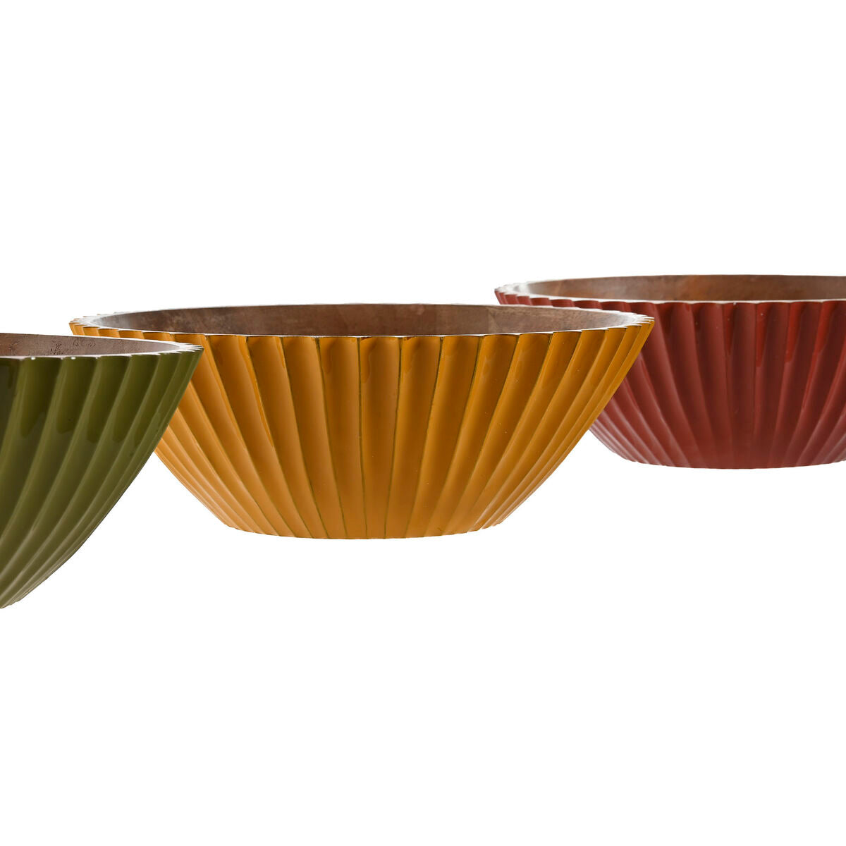 Salad Bowl Home ESPRIT Yellow Green Coral Mango wood 30 x 30 x 12 cm (3 Units)