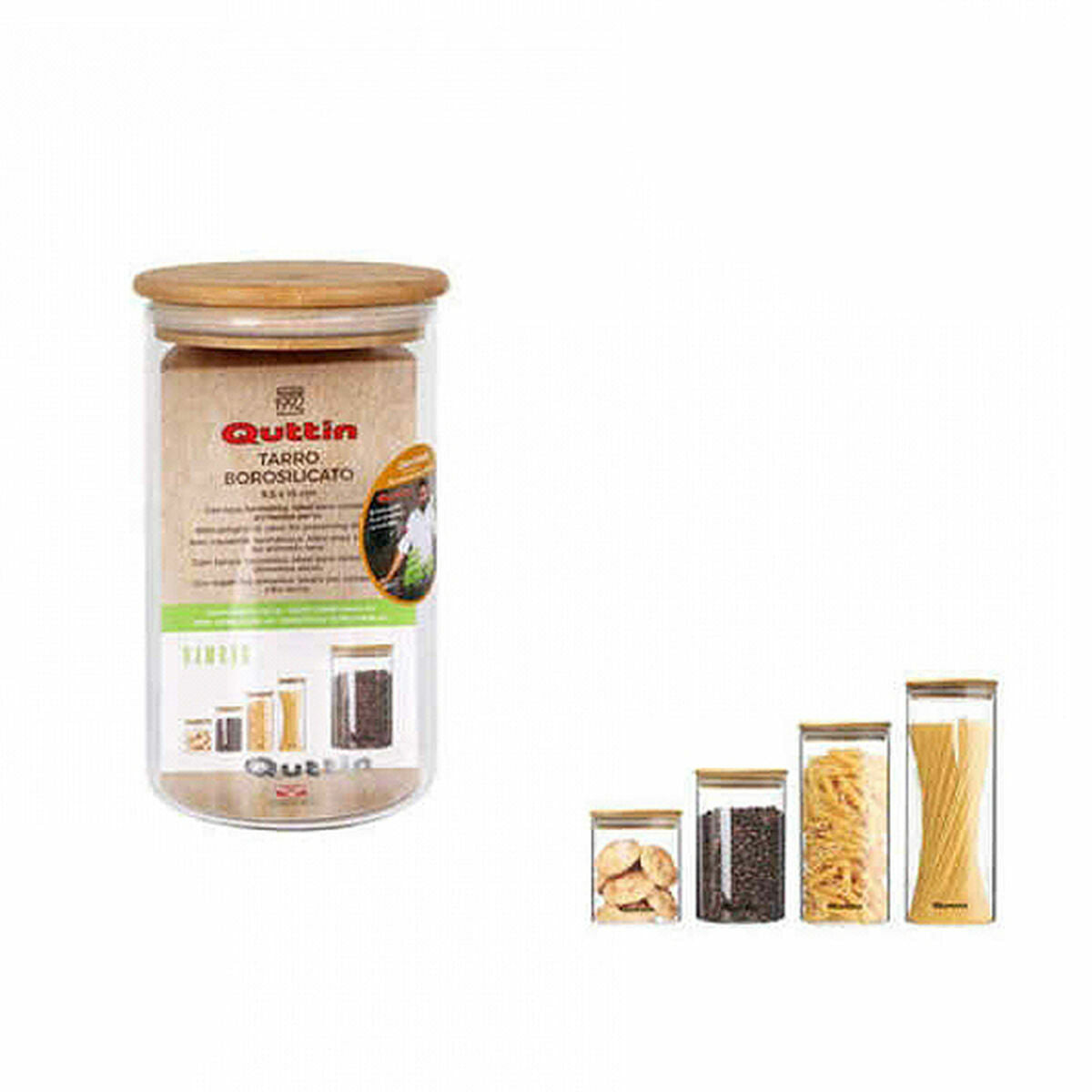 Bote Quttin Vidro de Borosilicato Bambu Silicone 850 ml 10,2 x 16,8 cm (12 Unidades) (9,5 x 16 cm)