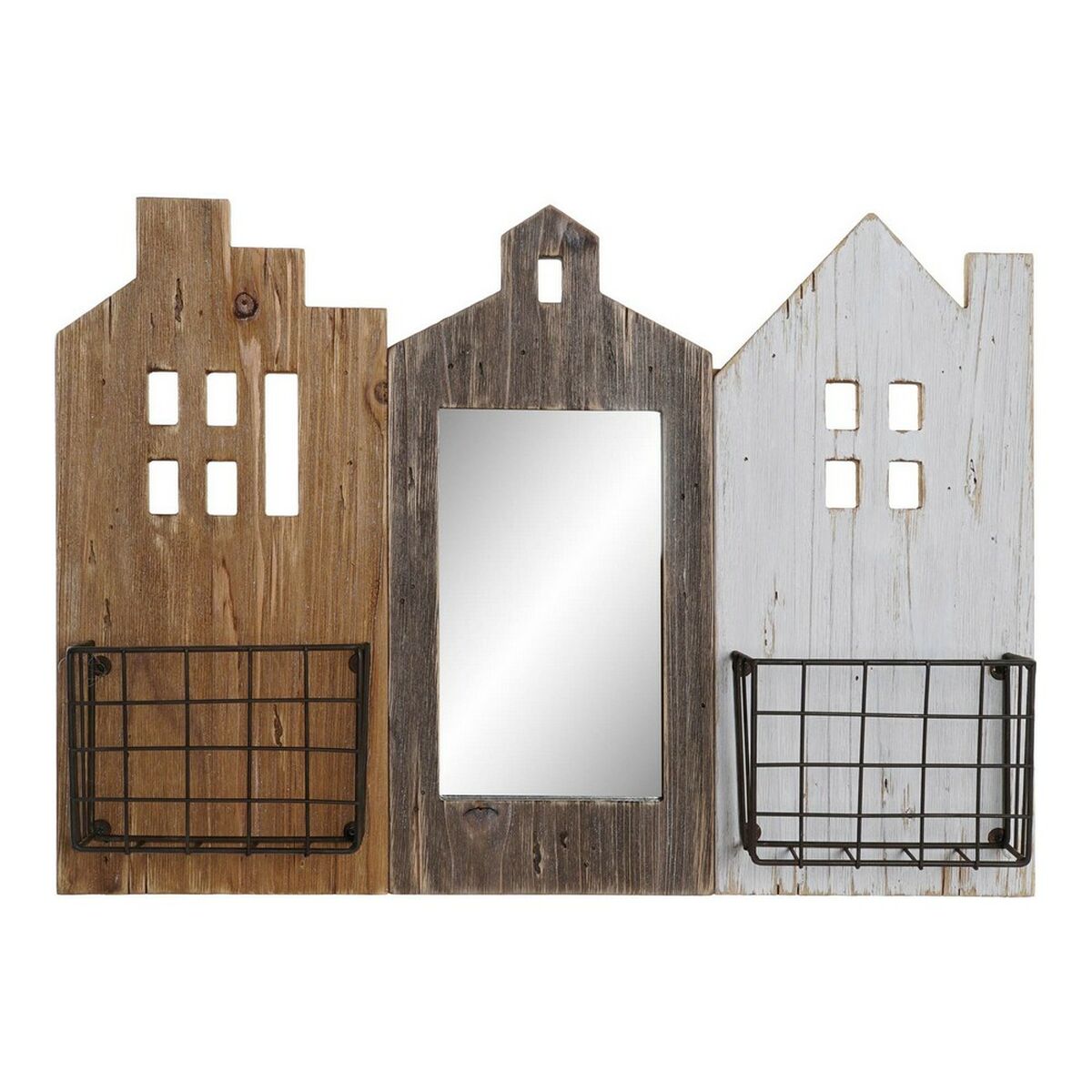 Porta-revistas DKD Home Decor Branco Castanho Metal Madeira de paulónia (57 x 10 x 40 cm) - EcoNest