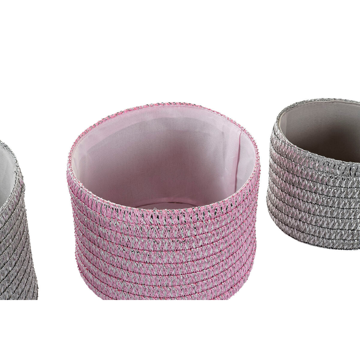 Conjunto de Cestas DKD Home Decor Cinzento Cor de Rosa Polipropileno 27 x 27 x 17 cm - EcoNest
