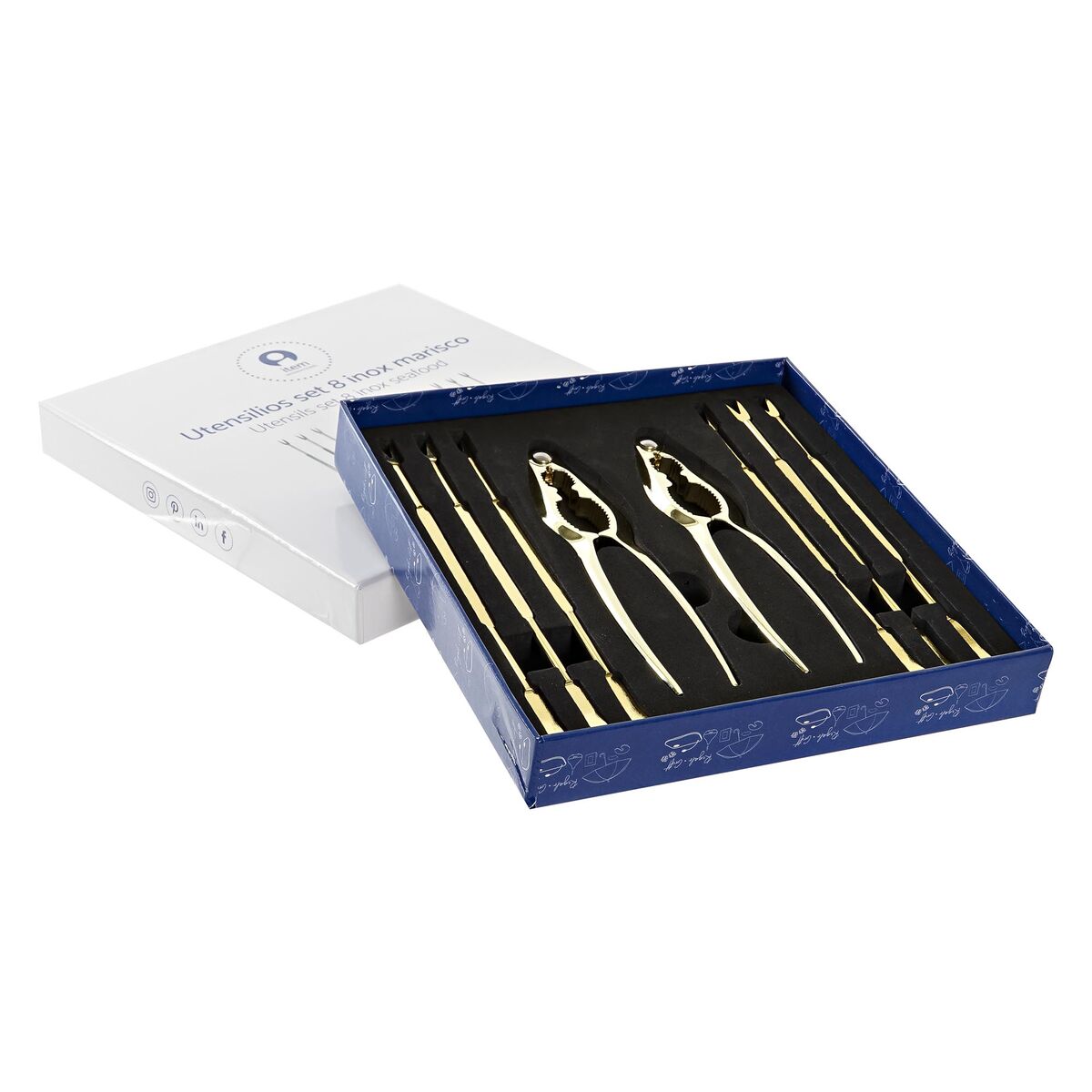 Conjunto para Marisco DKD Home Decor Dourado Aço inoxidável 8 Peças 3 x 3 x 15 cm - EcoNest