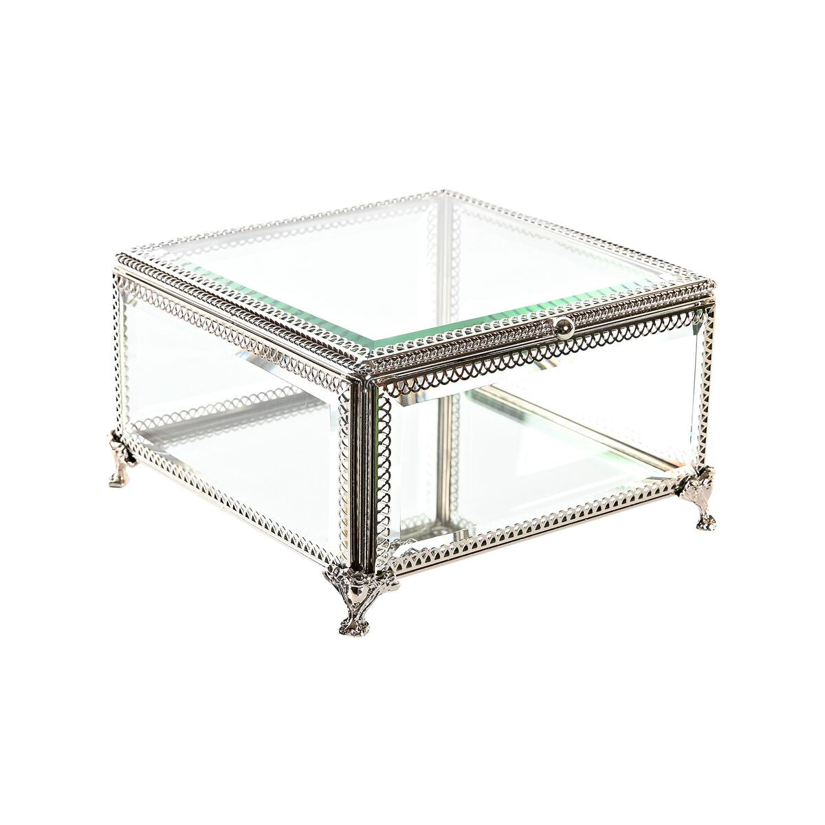 Guarda-Joias DKD Home Decor Cristal Metal 16 x 16 x 10 cm Prateado Transparente - EcoNest