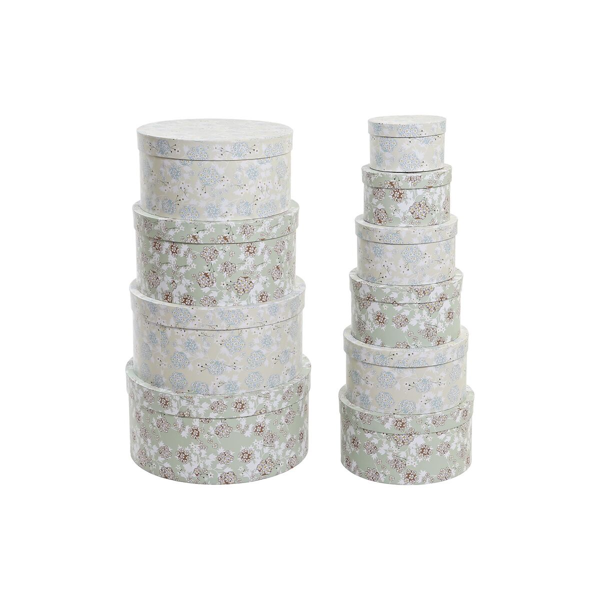 Conjunto de Caixas de Organização Empilháveis DKD Home Decor Bege Verde Cartão (37,5 x 37,5 x 18 cm) - EcoNest