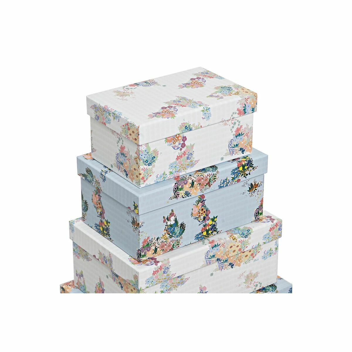 Conjunto de Caixas de Organização Empilháveis DKD Home Decor Azul Branco Bloemen Cartão (43,5 x 33,5 x 15,5 cm) - EcoNest