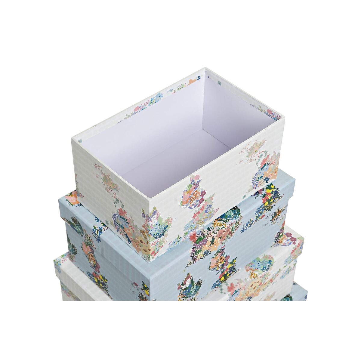 Conjunto de Caixas de Organização Empilháveis DKD Home Decor Azul Branco Bloemen Cartão (43,5 x 33,5 x 15,5 cm) - EcoNest