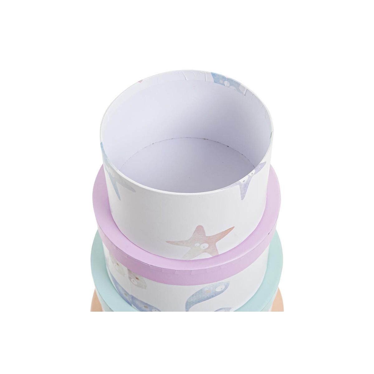 Conjunto de Caixas de Organização Empilháveis DKD Home Decor Marinha Redondo Cartão (37,5 x 37,5 x 18 cm) - EcoNest