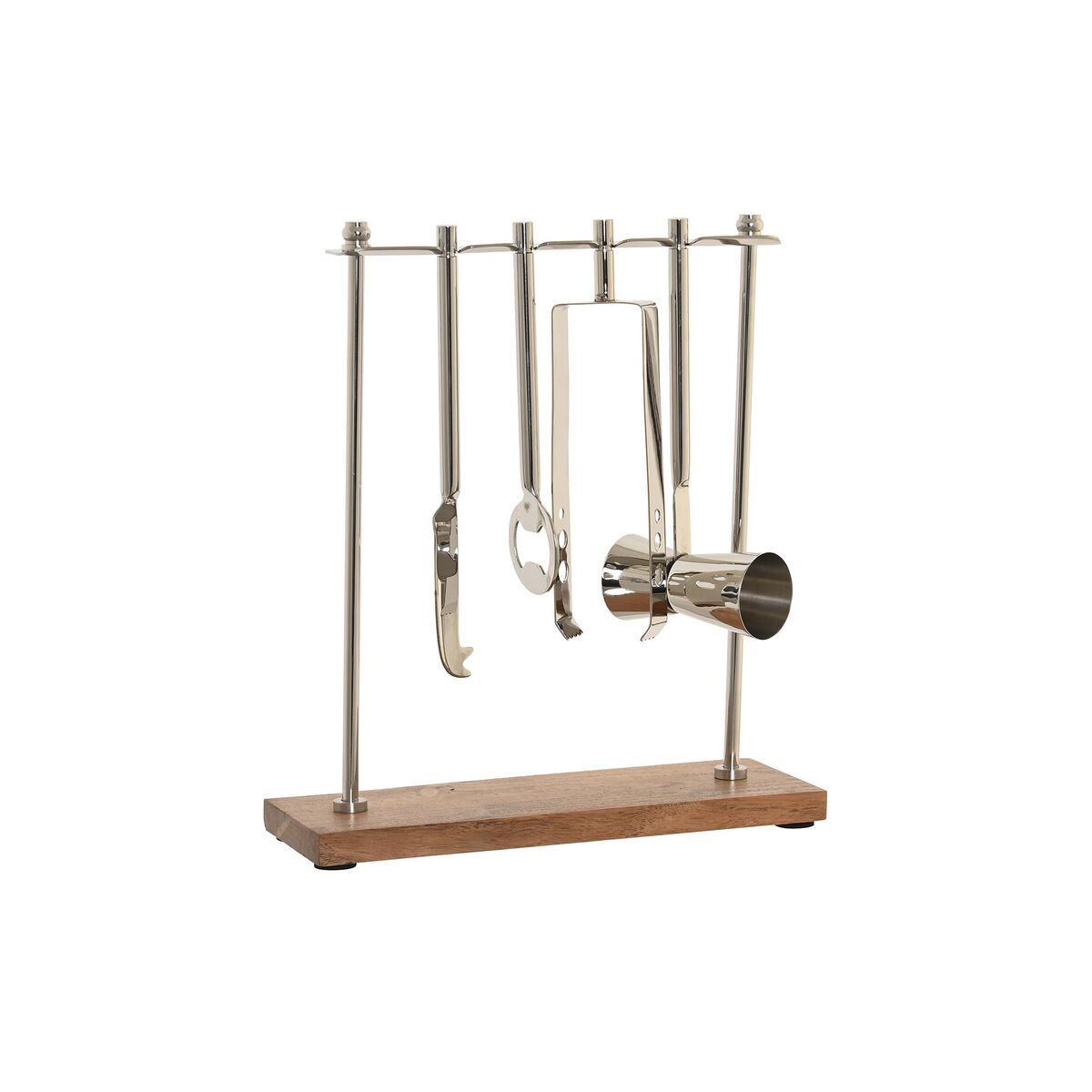 Conjunto de Cocktail DKD Home Decor 25,5 x 9 x 30 cm Natural Prateado Aço inoxidável Acácia - EcoNest