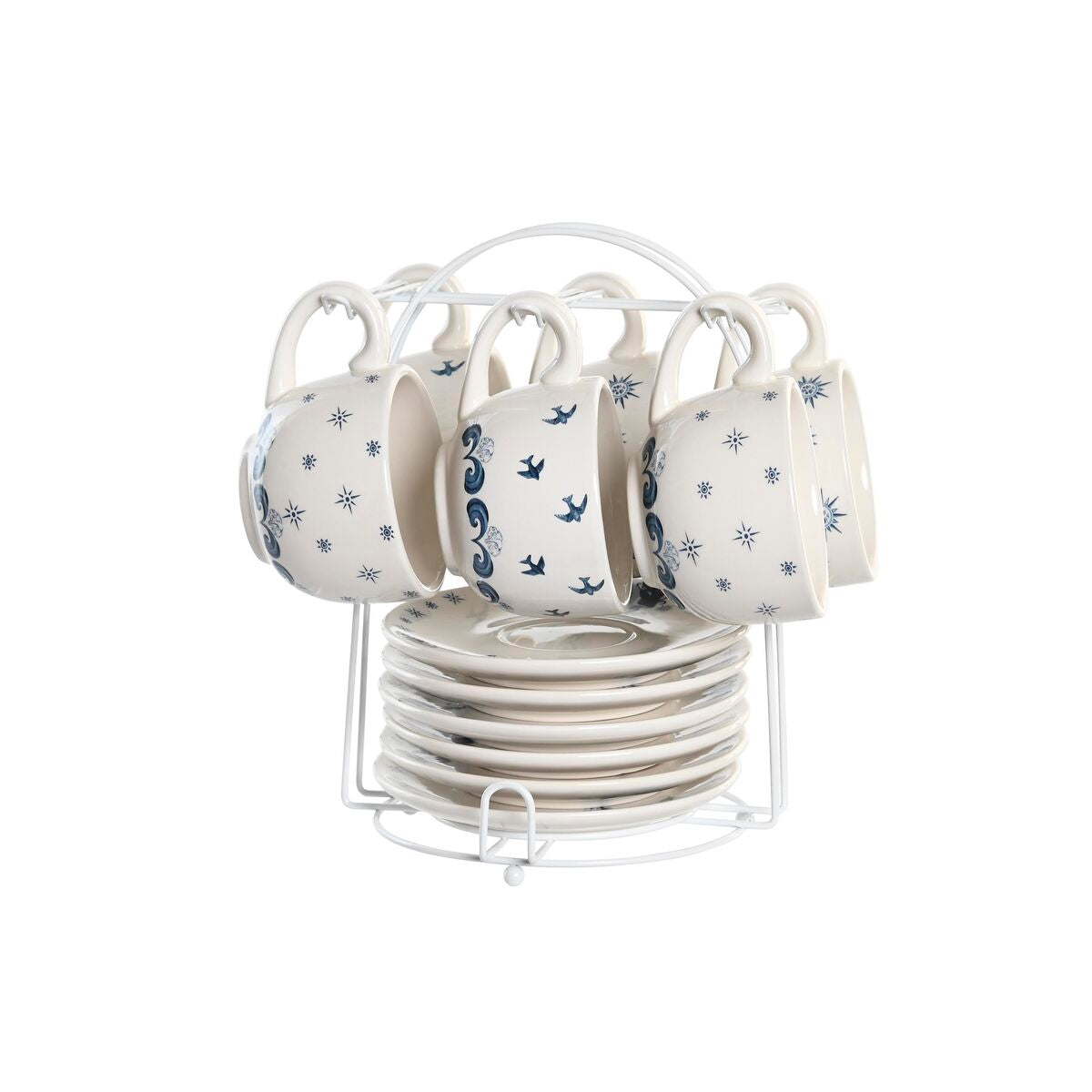 Conjunto de Chávenas com Pratos DKD Home Decor Azul Metal Branco 180 ml Dolomite - EcoNest