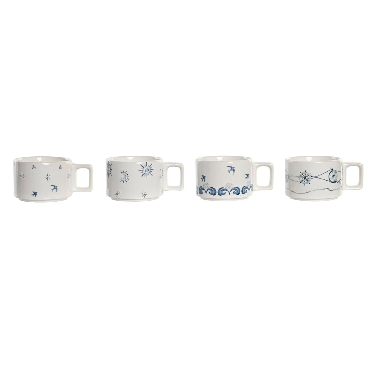 Piece Coffee Cup Set DKD Home Decor Blue Metal White 260 ml 4 Pieces Dolomite