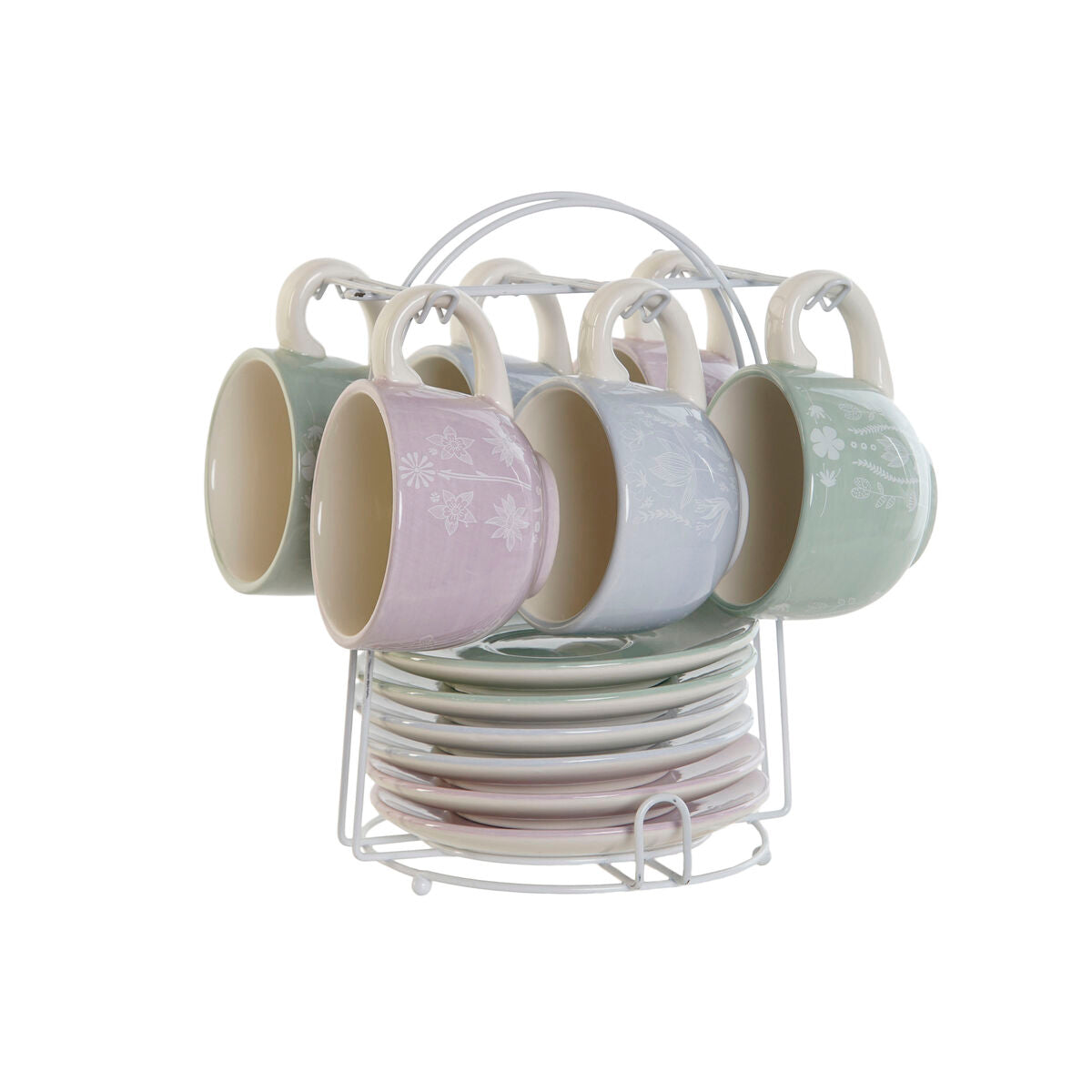 Conjunto de Chávenas de Café DKD Home Decor Azul Branco Verde Lilás Metal 180 ml - EcoNest