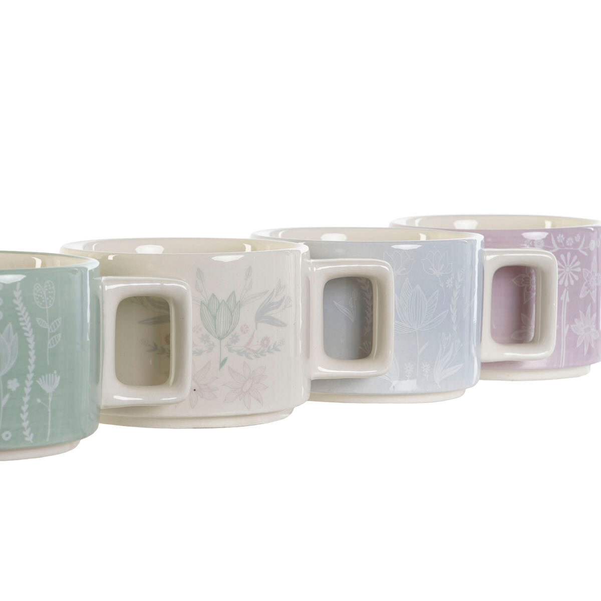 Conjunto de Chávenas de Café DKD Home Decor Verde Azul celeste Lilás Metal Bambu 260 ml - EcoNest