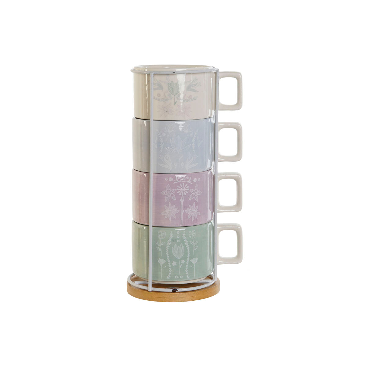 Conjunto de Chávenas de Café DKD Home Decor Verde Azul celeste Lilás Metal Bambu 260 ml - EcoNest