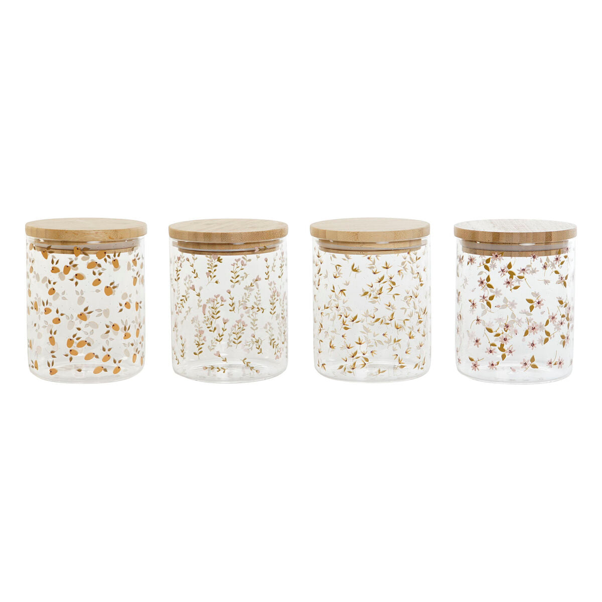 Bote DKD Home Decor Bambu Vidro de Borosilicato Shabby Chic 700 ml 10 x 10 x 12,5 cm (4 Unidades)