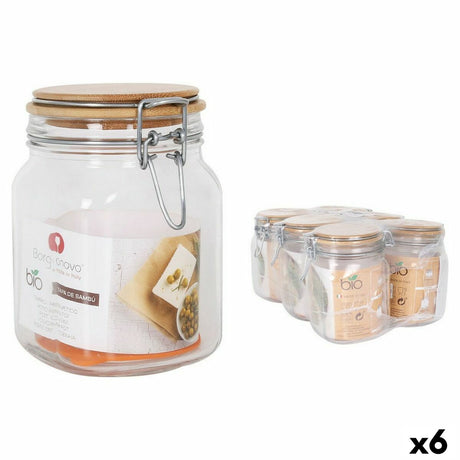 Frasco Borgonovo Primizie Fecho hermético Bambu 1L 10,5 x 10,5 x 15,5 cm (6 Unidades) - EcoNest