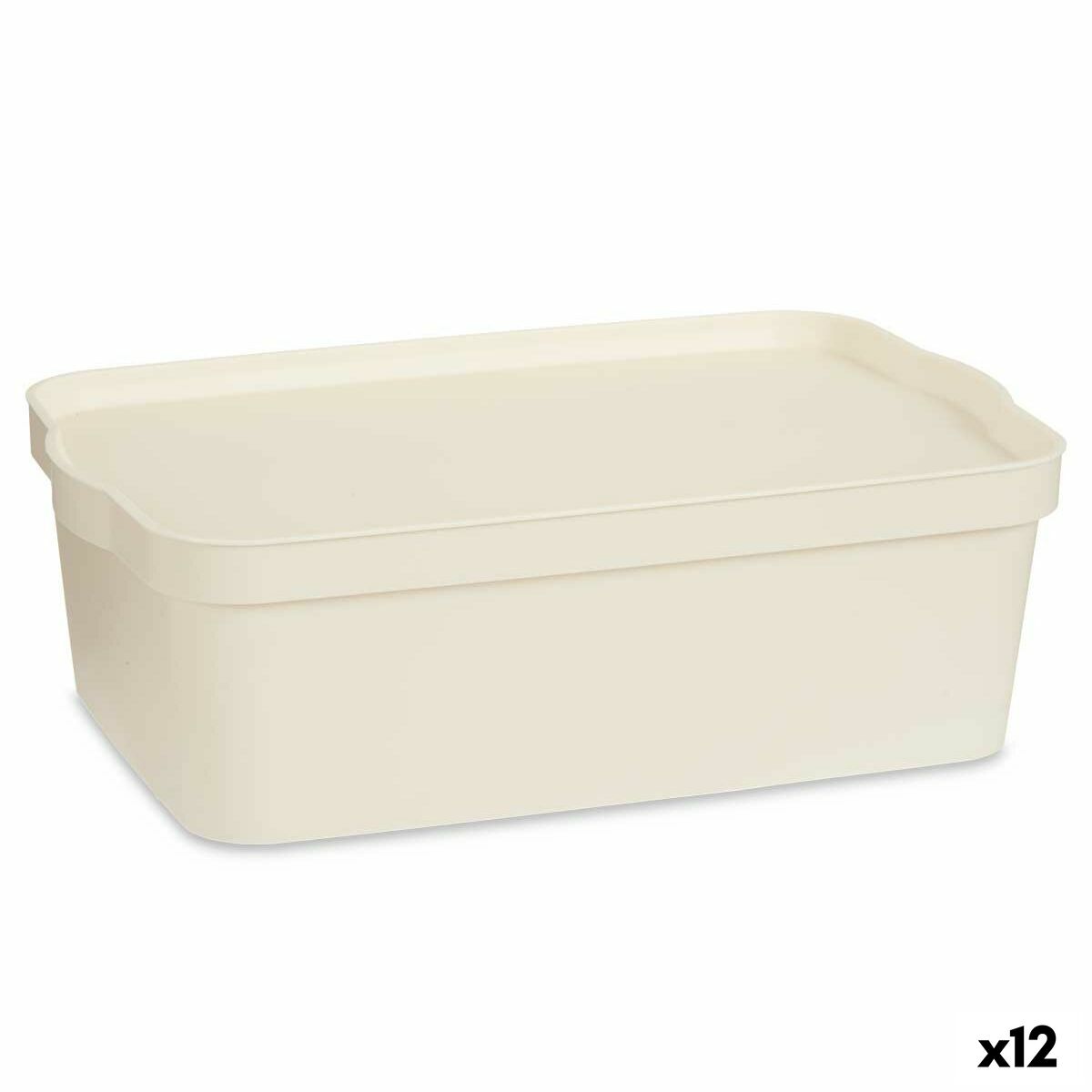 Caixa de Armazenagem com Tampa Creme Plástico 14 L 29,5 x 14,3 x 45 cm (12 Unidades) - EcoNest