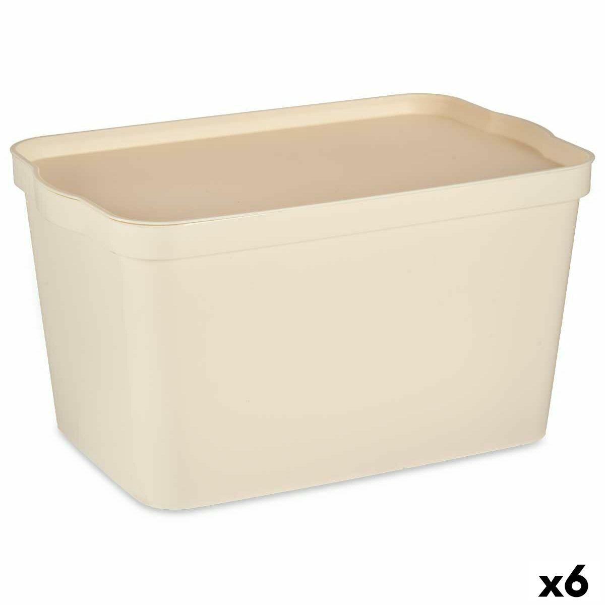 Caixa de Armazenagem com Tampa Creme Plástico 24 L 29,3 x 24,5 x 45 cm (6 Unidades) - EcoNest