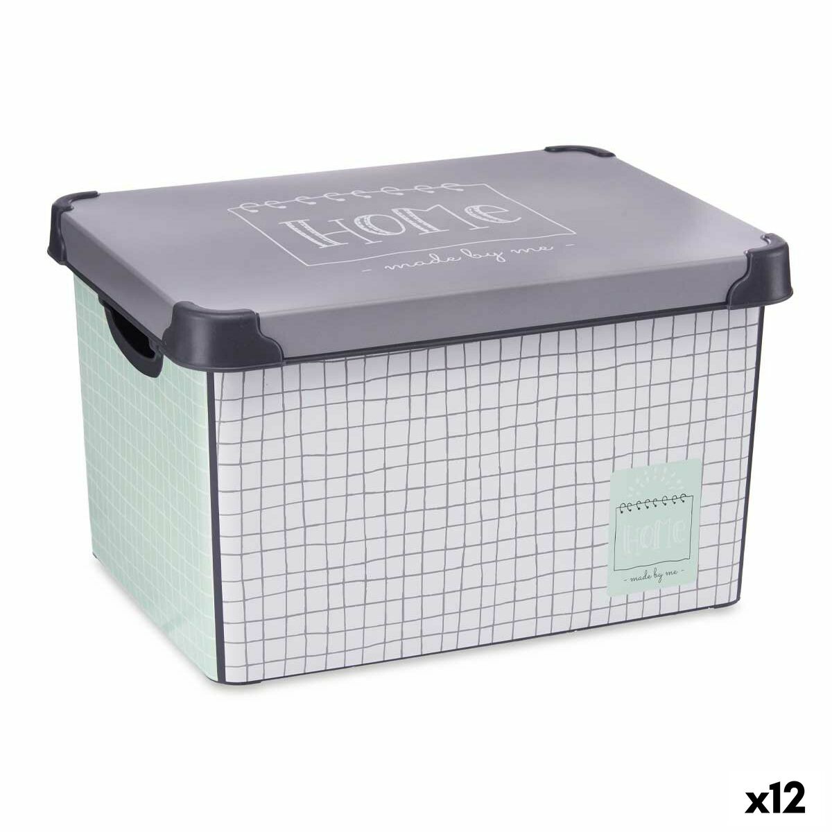 Caixa de Armazenagem com Tampa Home Quadriculado 22 L Cinzento Plástico 29 x 23,5 x 39 cm (12 Unidades) - EcoNest
