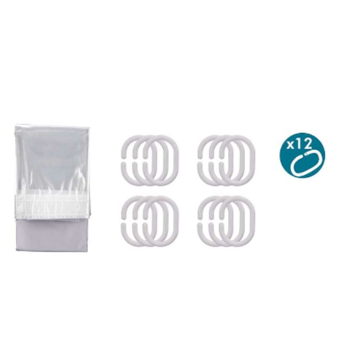 Cortina de Duche Transparente 180 x 180 cm Cinzento Plástico PEVA (12 Unidades) - EcoNest