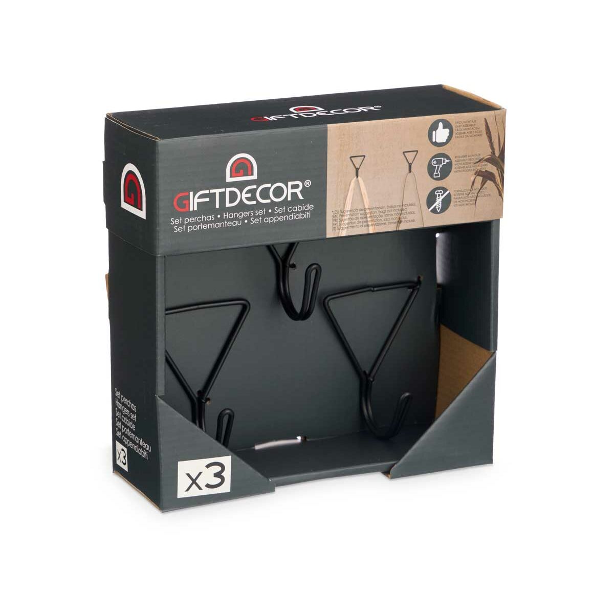 Cabides Preto Metal Triangular Conjunto 3 Peças (6 Unidades) - EcoNest