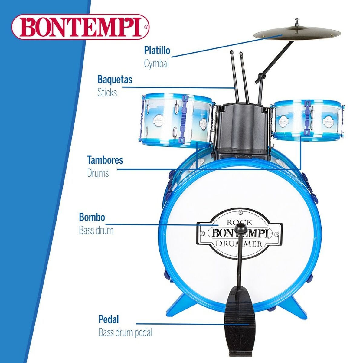 Bateria Musical Bontempi Azul Plástico 85 x 68 x 65 cm (9 Peças) (2 Unidades) - EcoNest