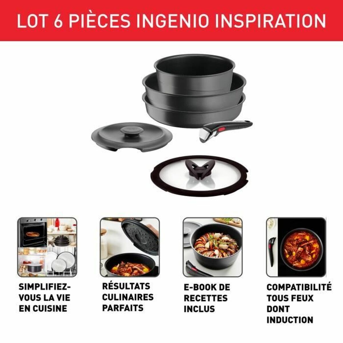 Bateria de Cozinha Tefal Ingenio Cinzento 6 Peças