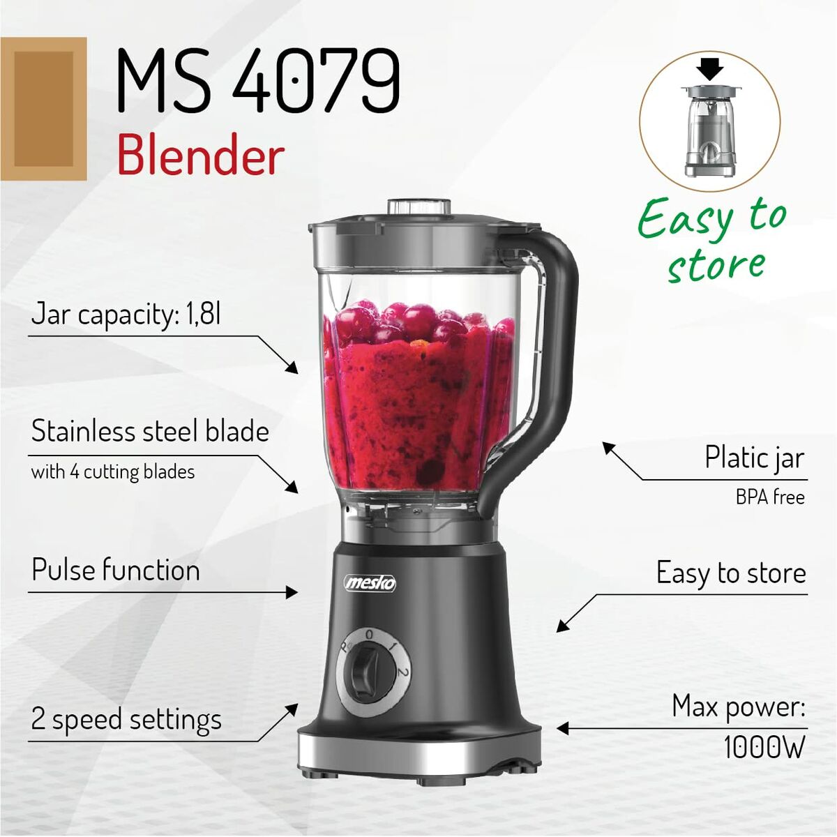 Cup Blender Adler Black 1000 W