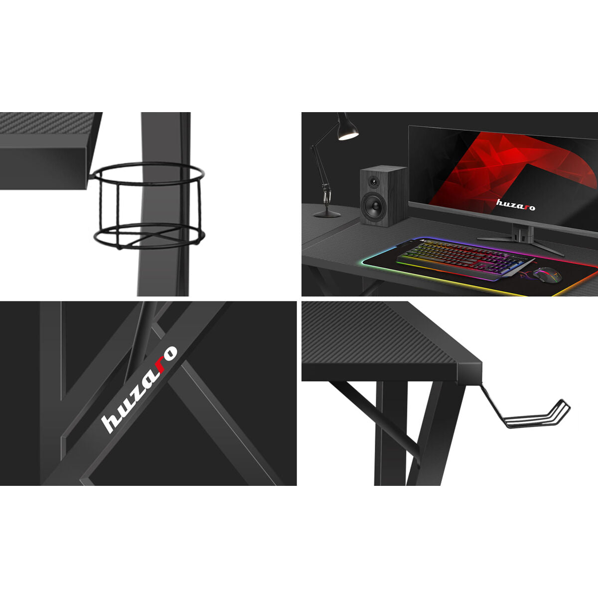 Desk Gaming Huzaro Hero 6.3 Black Steel Carbon fibre 154 x 74 x 117 cm