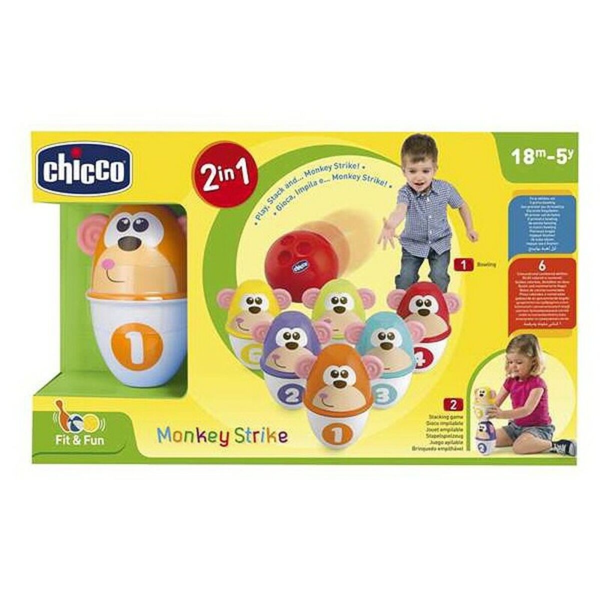 Jogo de Bolos Monkey Strike Chicco (7 pcs)