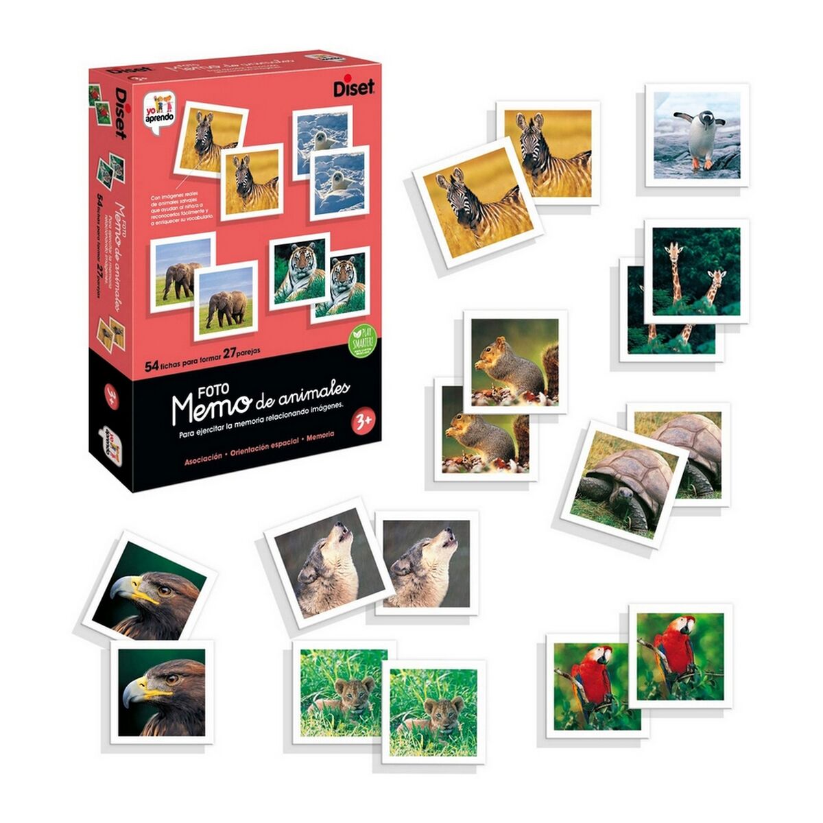 Juego Educativo Diset Memo Photo Animales 54 Piezas