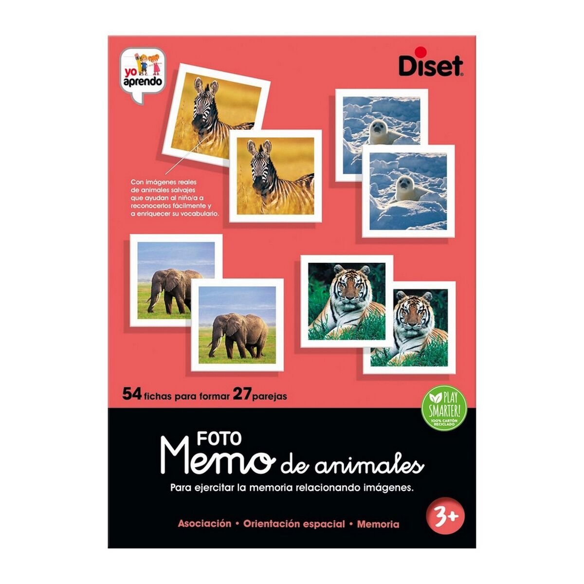 Juego Educativo Diset Memo Photo Animales 54 Piezas