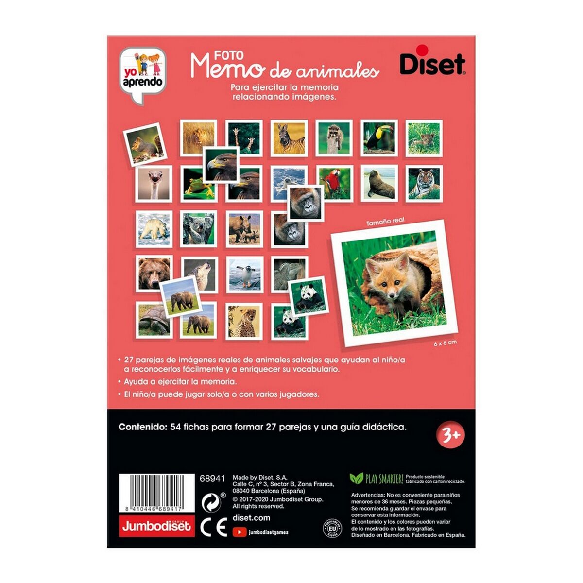 Juego Educativo Diset Memo Photo Animales 54 Piezas