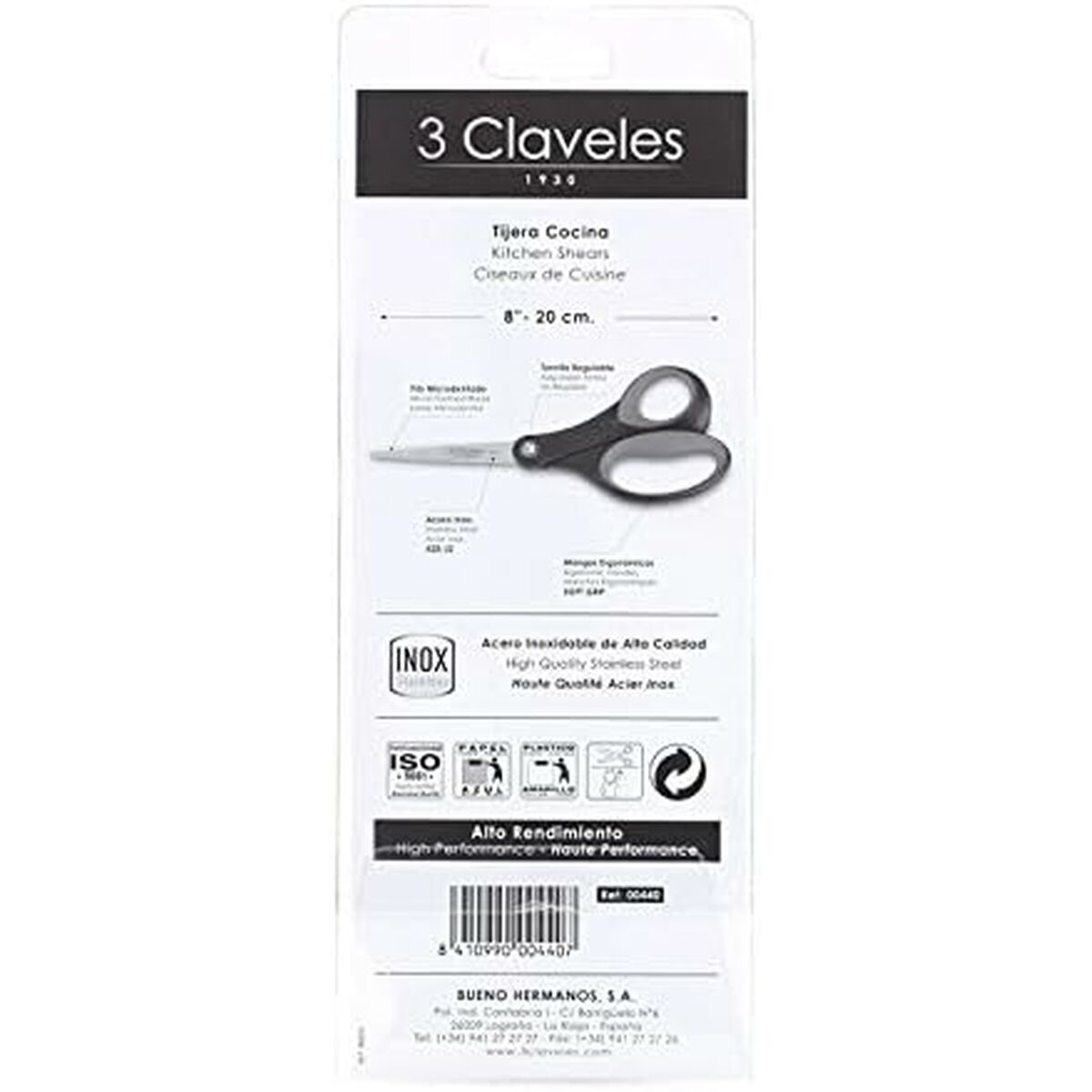 Kitchen Scissors 3 Claveles 8" Stainless steel Blue