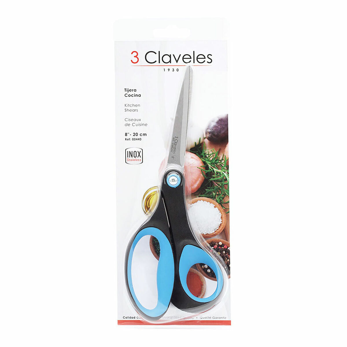 Kitchen Scissors 3 Claveles 8" Stainless steel Blue