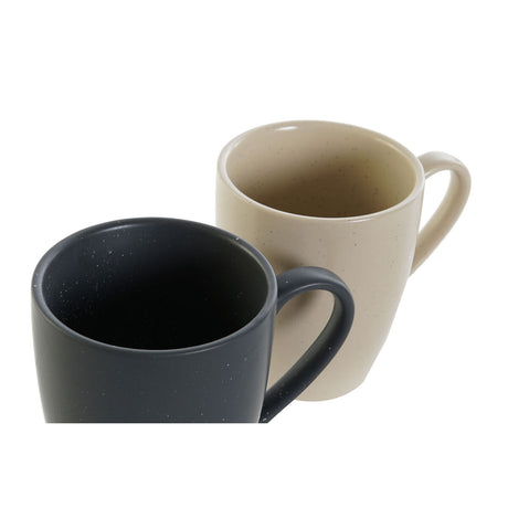 Juego de Tazas DKD Home Decor Beige Madera de caucho Gris oscuro 300 ml Gres