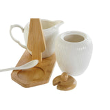 Milk jug and sugar bowl DKD Home Decor White Natural Bamboo Porcelain 19,5 x 9 x 17 cm