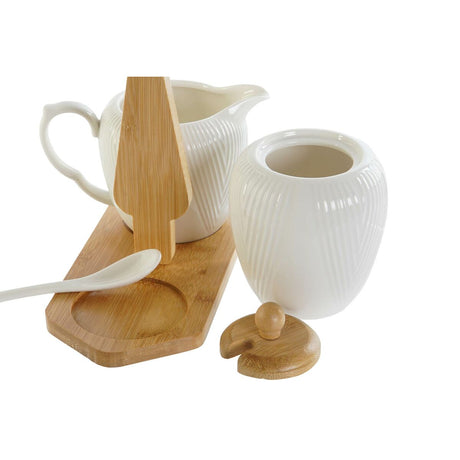 Milk jug and sugar bowl DKD Home Decor White Natural Bamboo Porcelain 19,5 x 9 x 17 cm