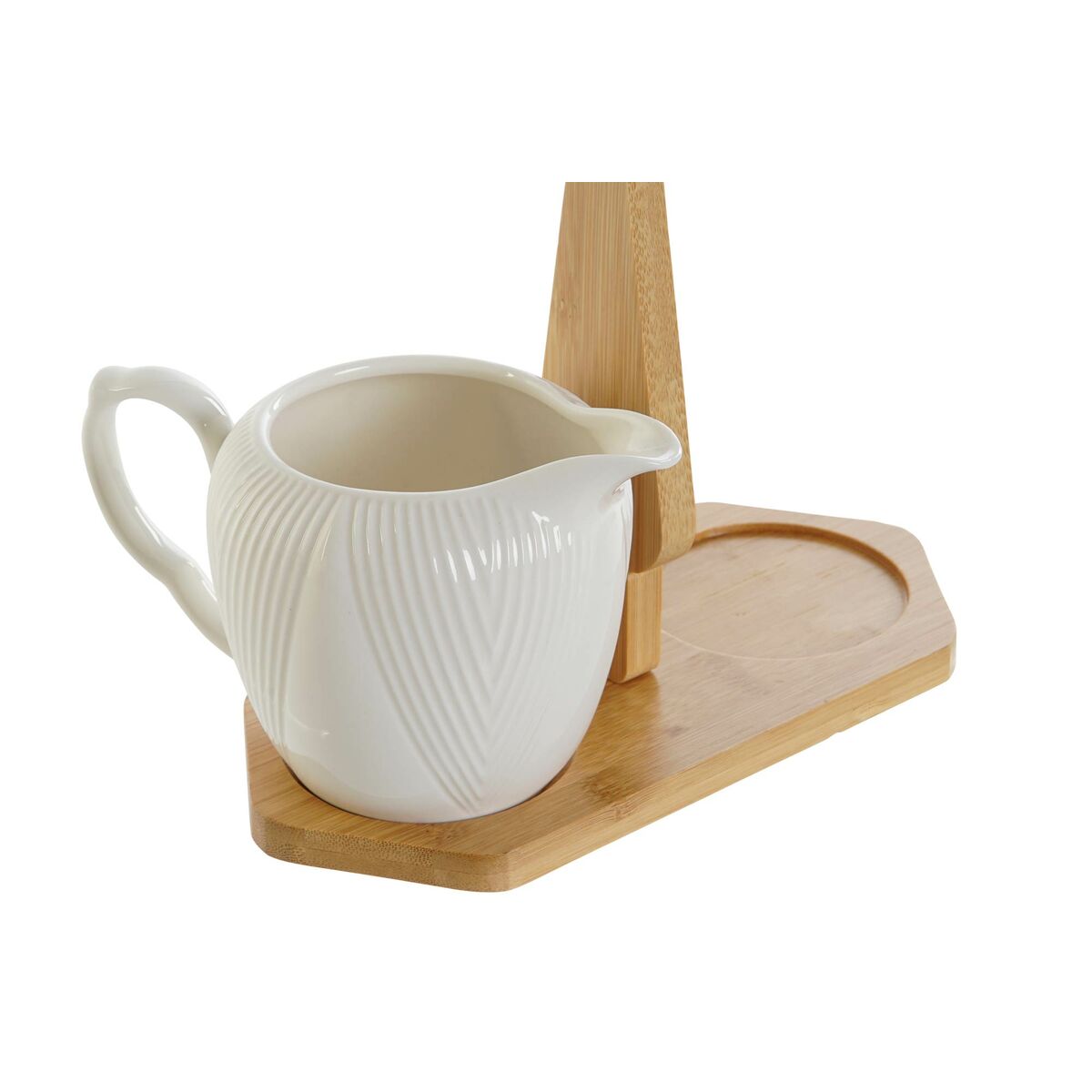 Milk jug and sugar bowl DKD Home Decor White Natural Bamboo Porcelain 19,5 x 9 x 17 cm