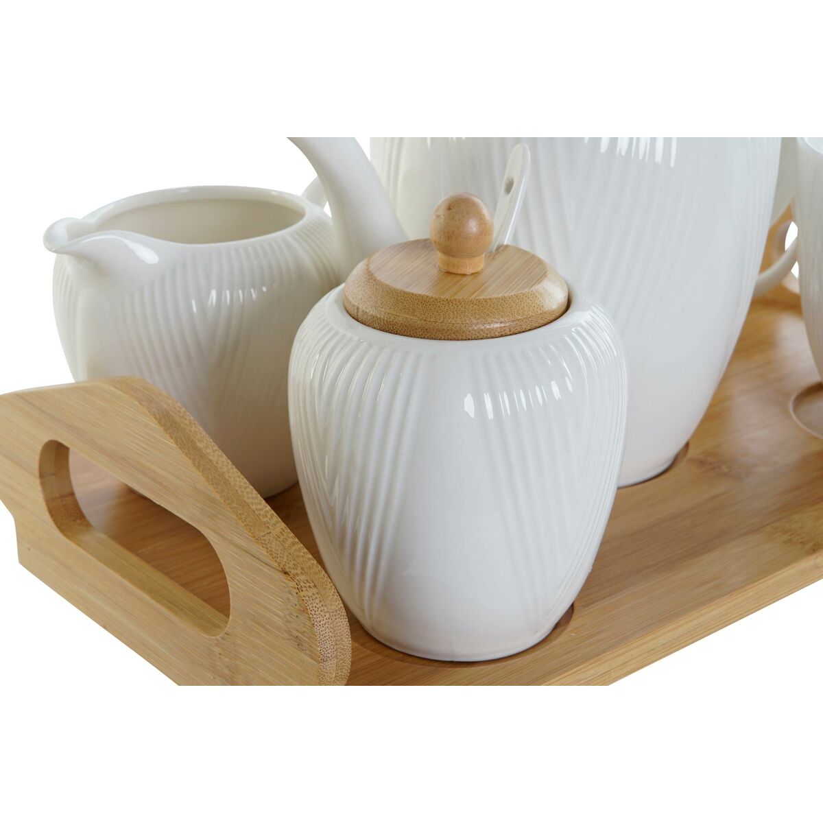 Leiteira e açucareiro DKD Home Decor Branco Natural Bambu Porcelana