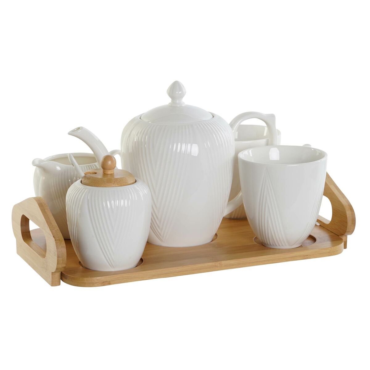 Leiteira e açucareiro DKD Home Decor Branco Natural Bambu Porcelana