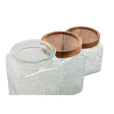 Conjunto de 3 Potes Home ESPRIT Natural Cristal Acácia 500 ml 750 ml 1 L 9,5 x 9,5 x 17,5 cm