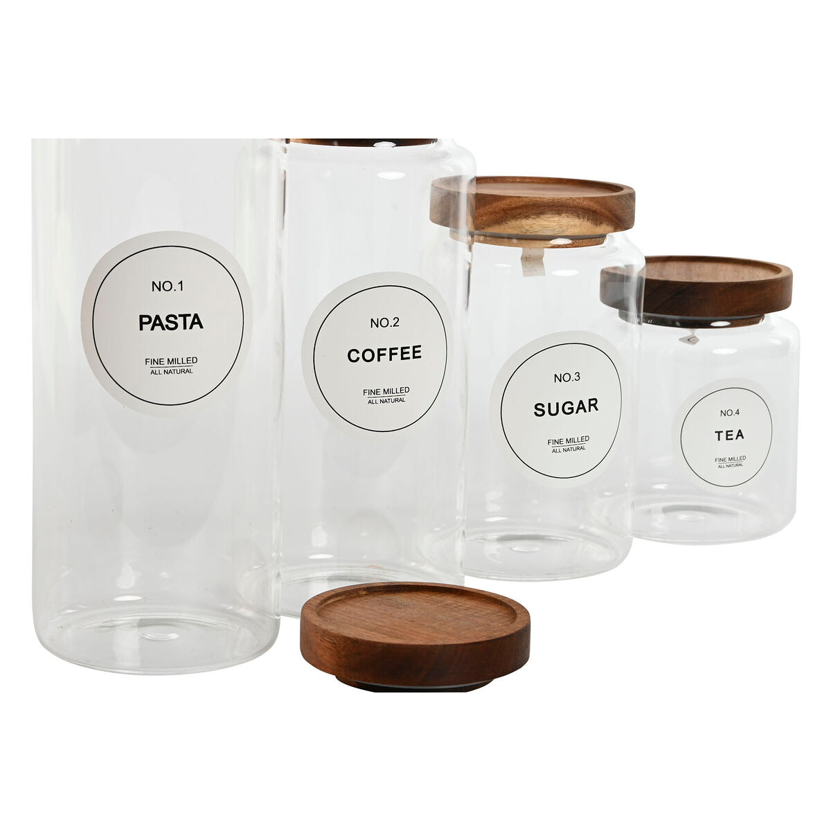 Conjunto de 4 Potes Home ESPRIT Natural Acácia Vidro de Borosilicato 1 L 1,3 L 1,7 L 10 x 10 x 29,5 cm