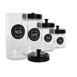 Conjunto de 4 Potes Home ESPRIT Preto Metal Cristal 1 L 1,5 L 1,8 L 10,4 x 10,4 x 26,4 cm