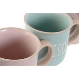 Conjunto de Chávenas de Café Home ESPRIT Azul Cor de Rosa Grés 4 Peças 180 ml