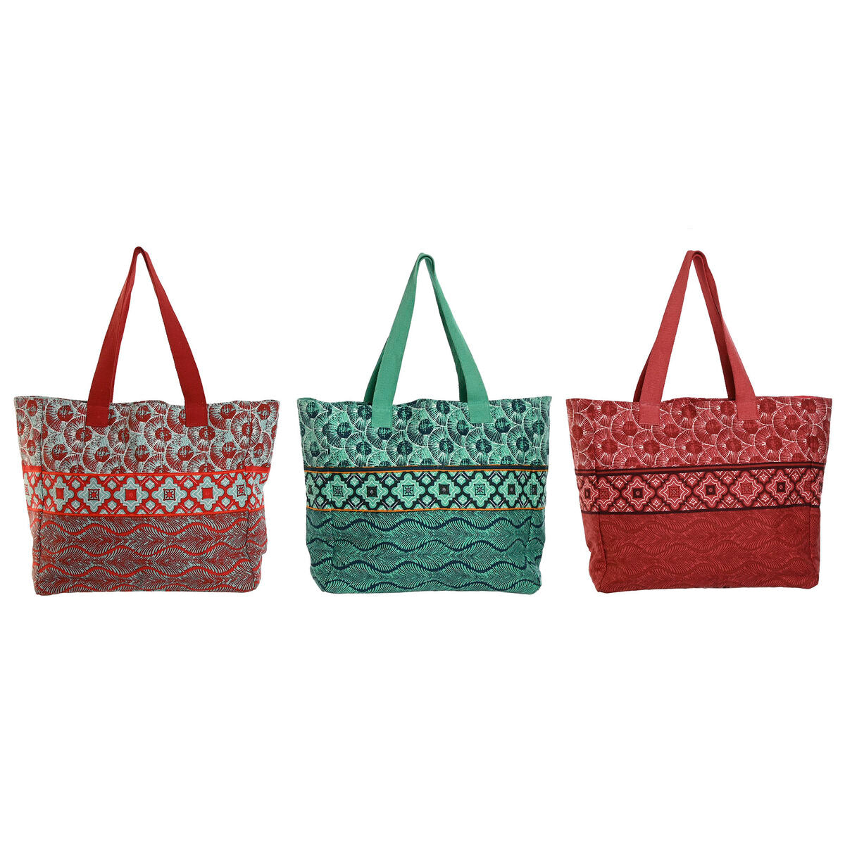 Bolsa Mulher Home ESPRIT Vermelho Verde Coral 55 x 14 x 35 cm (3 Unidades)