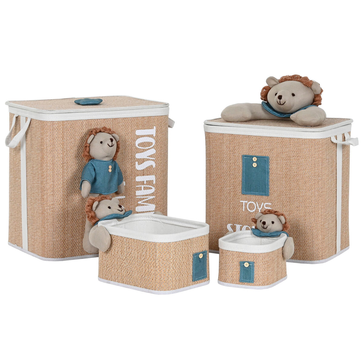 Laundry basket Home ESPRIT Green Natural Children's 44 x 44 x 45 cm 4 Pieces