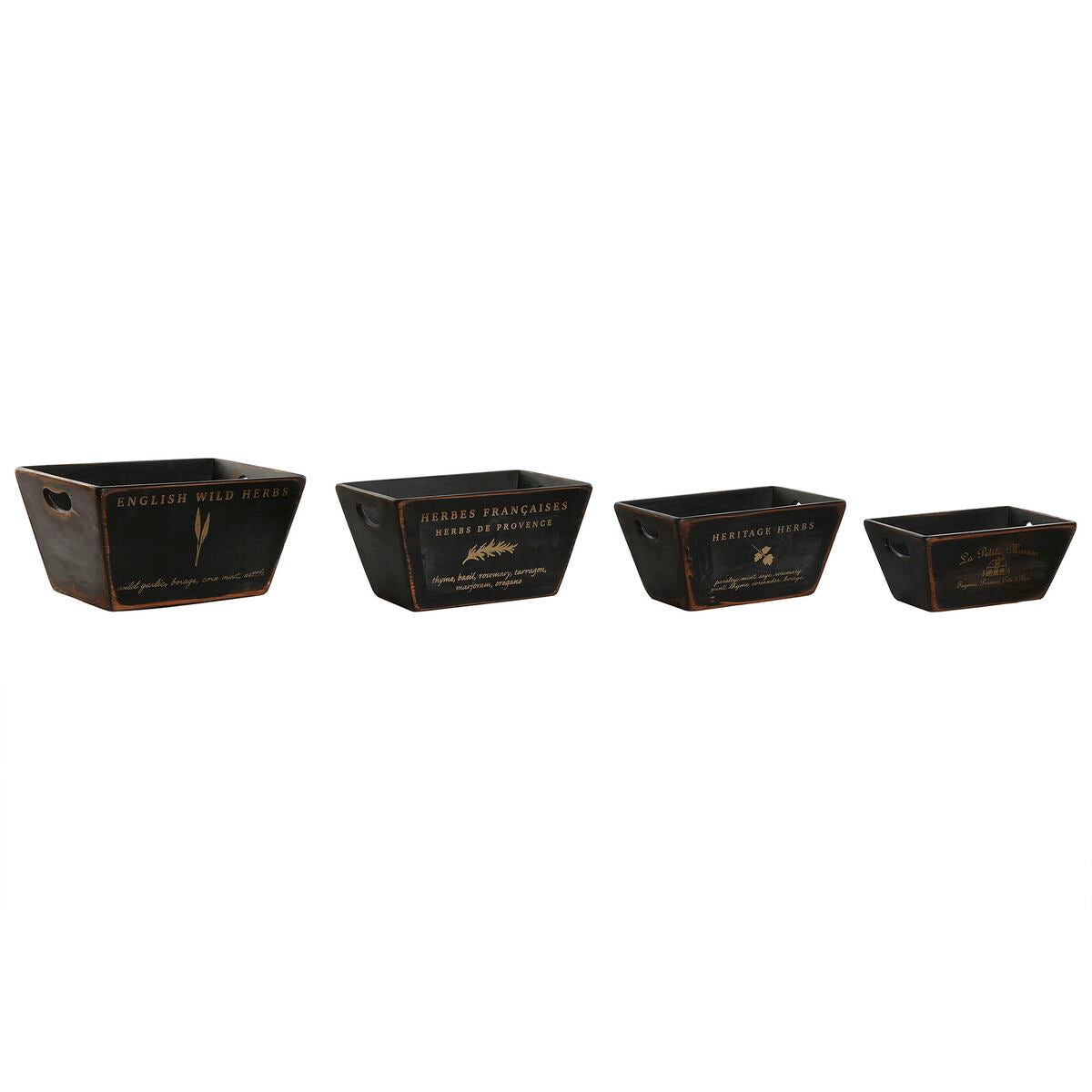 Caixas de arrumação Home ESPRIT Preto Madeira de abeto 34 x 26 x 18 cm 4 Peças